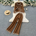 Xiaoxiangfeng fashionablesuit women's contrast color camisole knittingcardiganoutwearhigh waistloose pants three-piece set