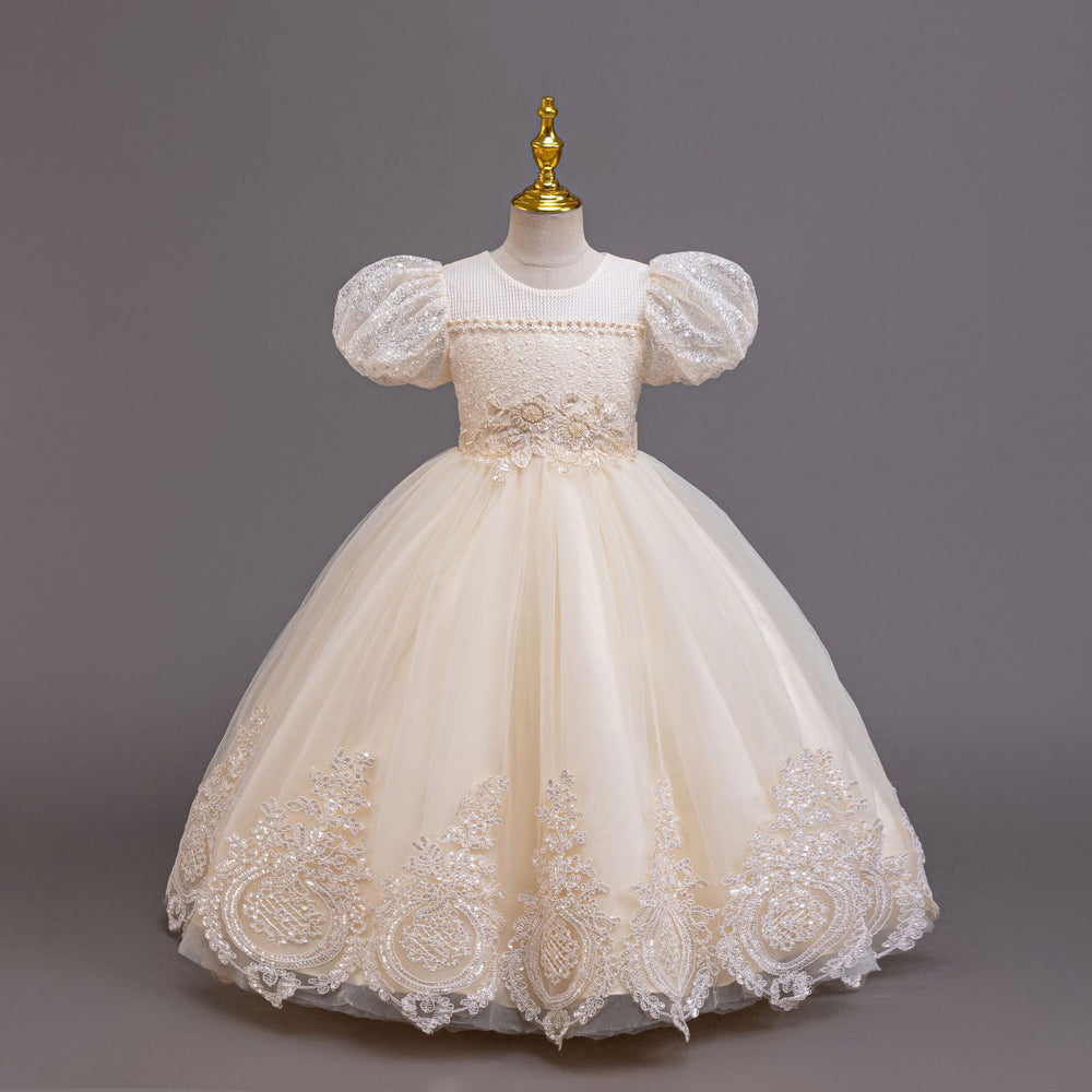 Ready-to-ship children's embroidered sequin puff sleeve princess dress - girls' runway model dress - kids dress