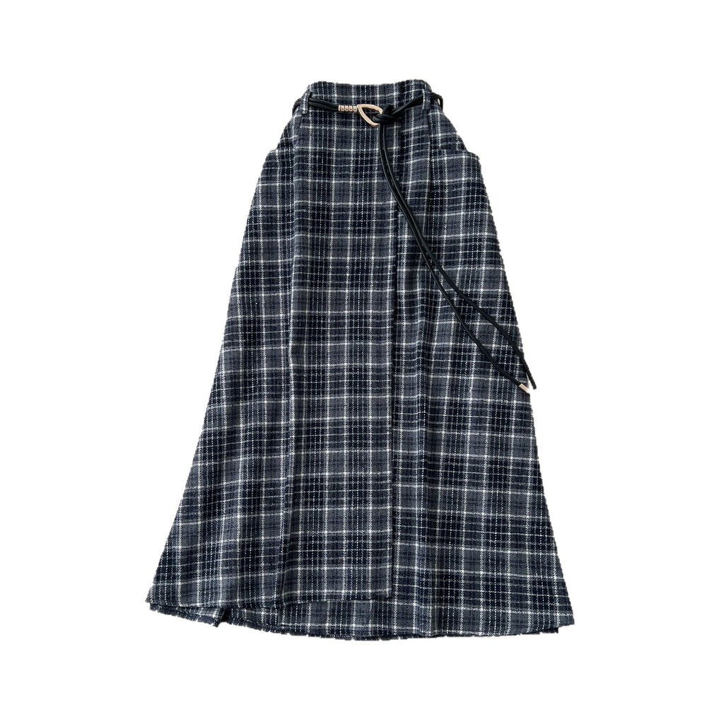 Vintage plaid patchwork a-line midi skirt - women's high-waisted, slimming, commute-friendly, elastic waist skirt - autumn  collection