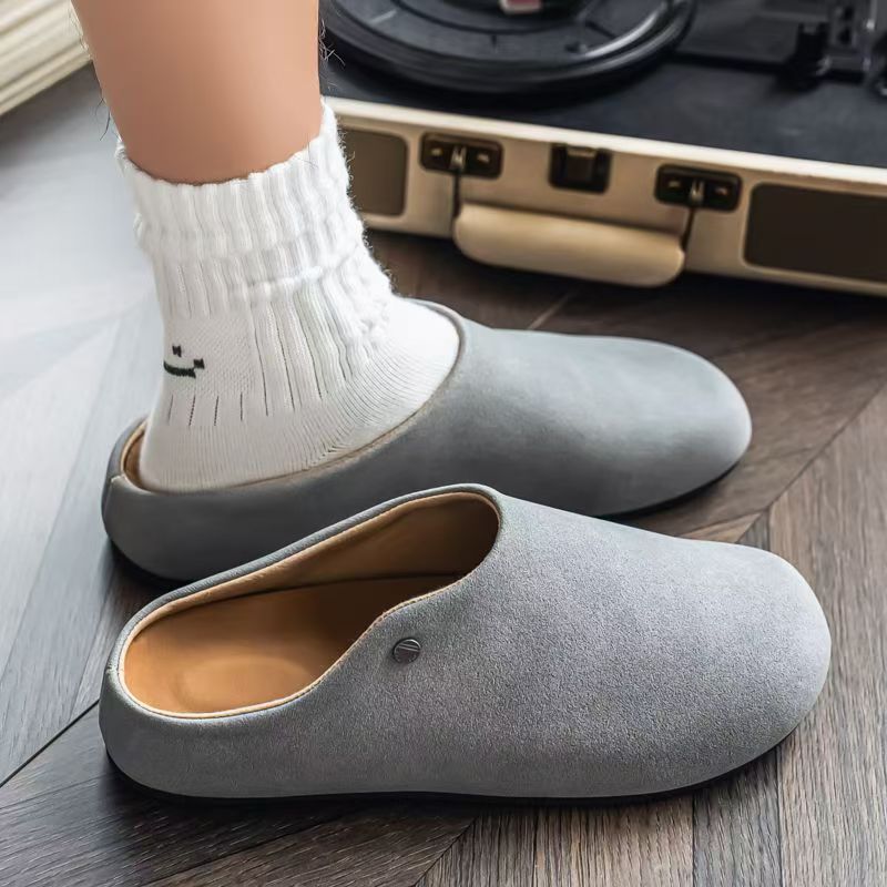 Old money style mule slippers for men autumoutwear office lazy slip-on men's toe-cap birkenstock soft bottom half drag
