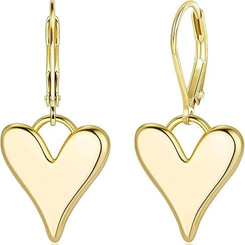 Brass real gold plated fashion retro trendy three-dimensional heart big heart pendant earrings cross-border hot selling earrings