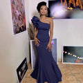 e-commerce solid color asymmetrical bust-enhancing dress, european and american/african women's sexy cocktail party evening gown