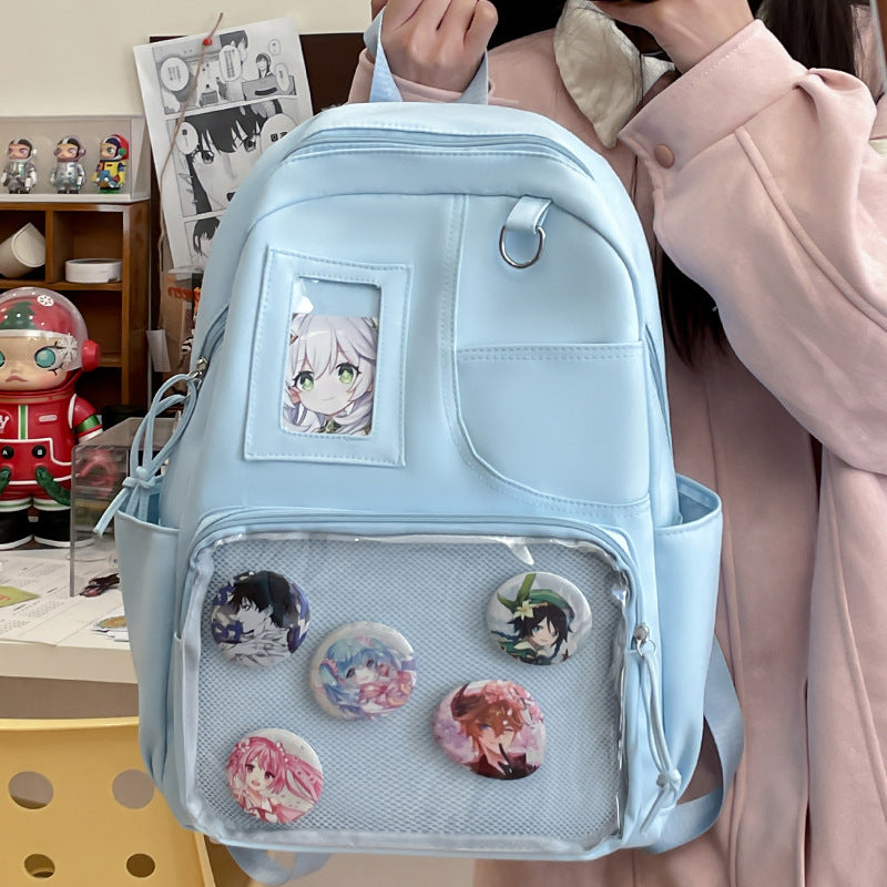 New Japanese ins college style backpack, junior high school student schoolbag, high value transparent cartoon cute backpack