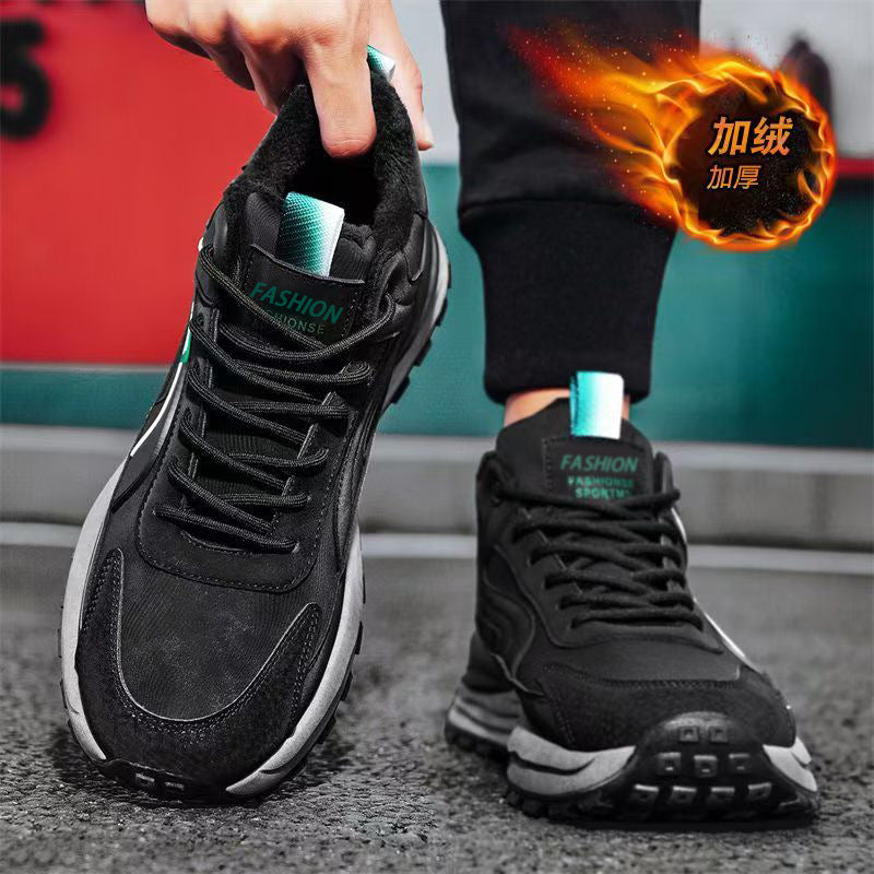 Winter new men's shoes: fleece-lined, warm, double-layer cotton shoes for men - waterproof, slip-resistant, work safety, wear-resistant, thick-soled athletic shoes