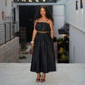 European, american, and african women's clothing:  summer new arrivals - fashionable and elegant bandeau top and high-waisted midi skirt set