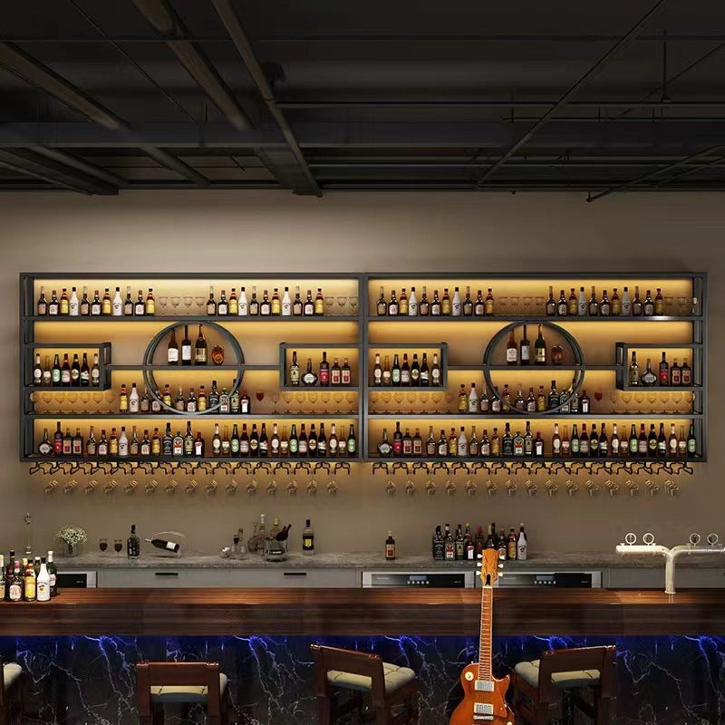 Bar bar decorative wall-mounted luminous wine rack restaurant wall-mounted wrought iron wine cabinet creative wine glass display rack