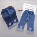 New spring embroidered kids' pants: korean style casual versatile girls' straight-leg jeans, baby wide-leg fashion trousers