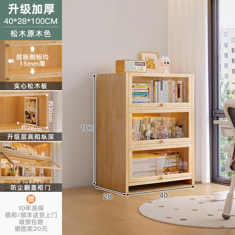 Pine solid wood bookshelf integrated wall floor shelf children's bookcase student home locker storage cabinet