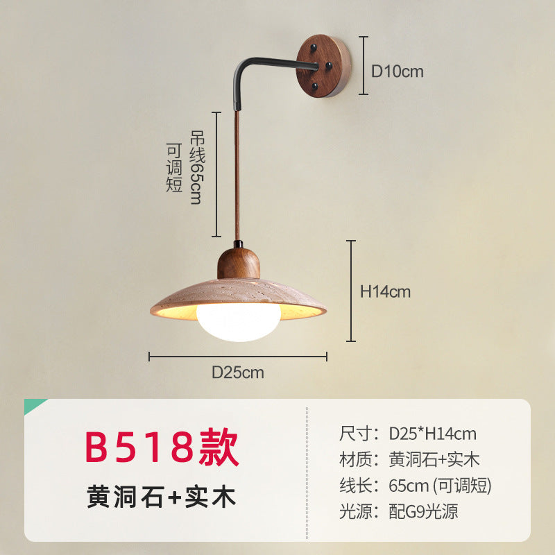 Yellow travertine Japanese-style wabi-sabi wind bedroom bedside wall lamp cream wind living room medieval designer retro homestay lamp