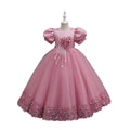 Girls' formal dress with lace trim and mesh overlay, flower girl princess dress, children's piano performance outfit, cross-border ready stock wholesale