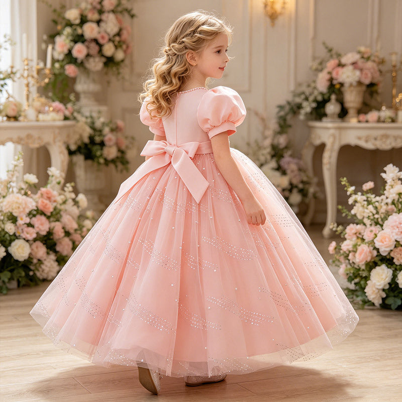 Girls' formal dresses french satin flower girl wedding dresses runway piano performance outfits children's princess dresses tulle in stock