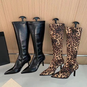 fall/winter new collection pointed-toe stiletto heel fashion runway leopard print over-the-knee boots high boots women's boots high heel single boots