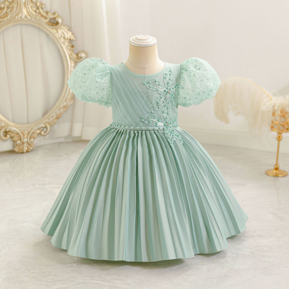 Export children's dress satin puff sleeve party princess dress flower girl birthday party dress kids dress
