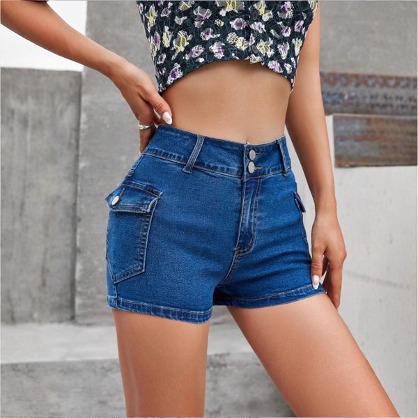 TC70181 European and American   women's tight straight denim shorts versatile slim simple street