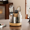 Wooden rotating makeup brush organizer desktop vanity cosmetic lipstick storage rack large capacity pen holder