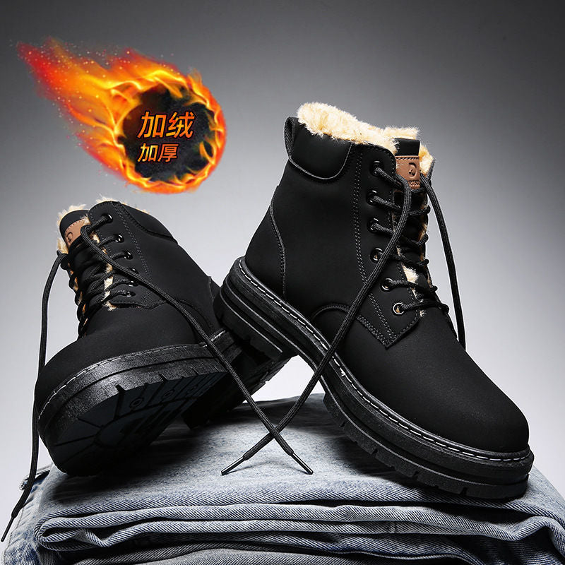 Boots men's shoes winter high-top british workwear rhubarb boots men's thickened cotton shoes fleece-linedheattech snow boots