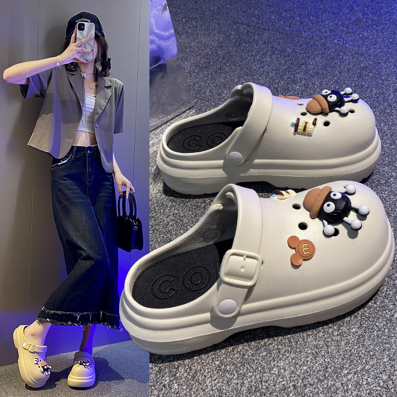 Thick sole crocs women's new arrivalsummeroutwear non-slip deodorizing filter beach eva toe cap slippers couplethick sole shoes
