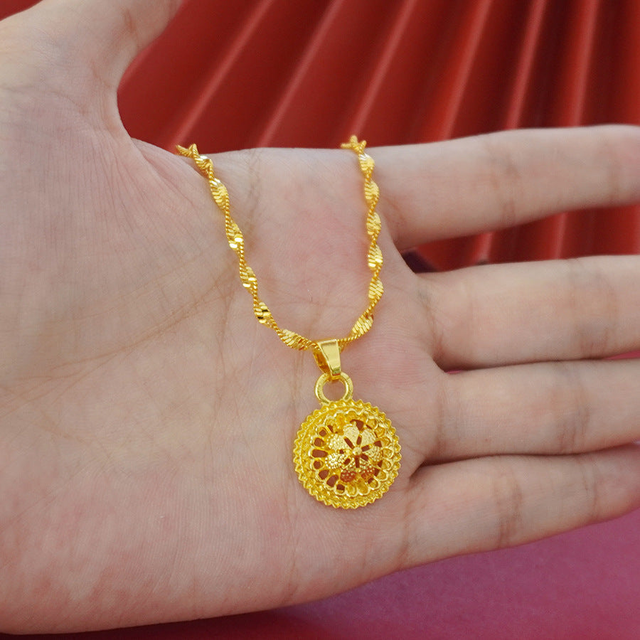 Wholesale cross-border middle eastern floral design gold-plated necklace, pendant, earrings, and ring three-piece jewelry set
