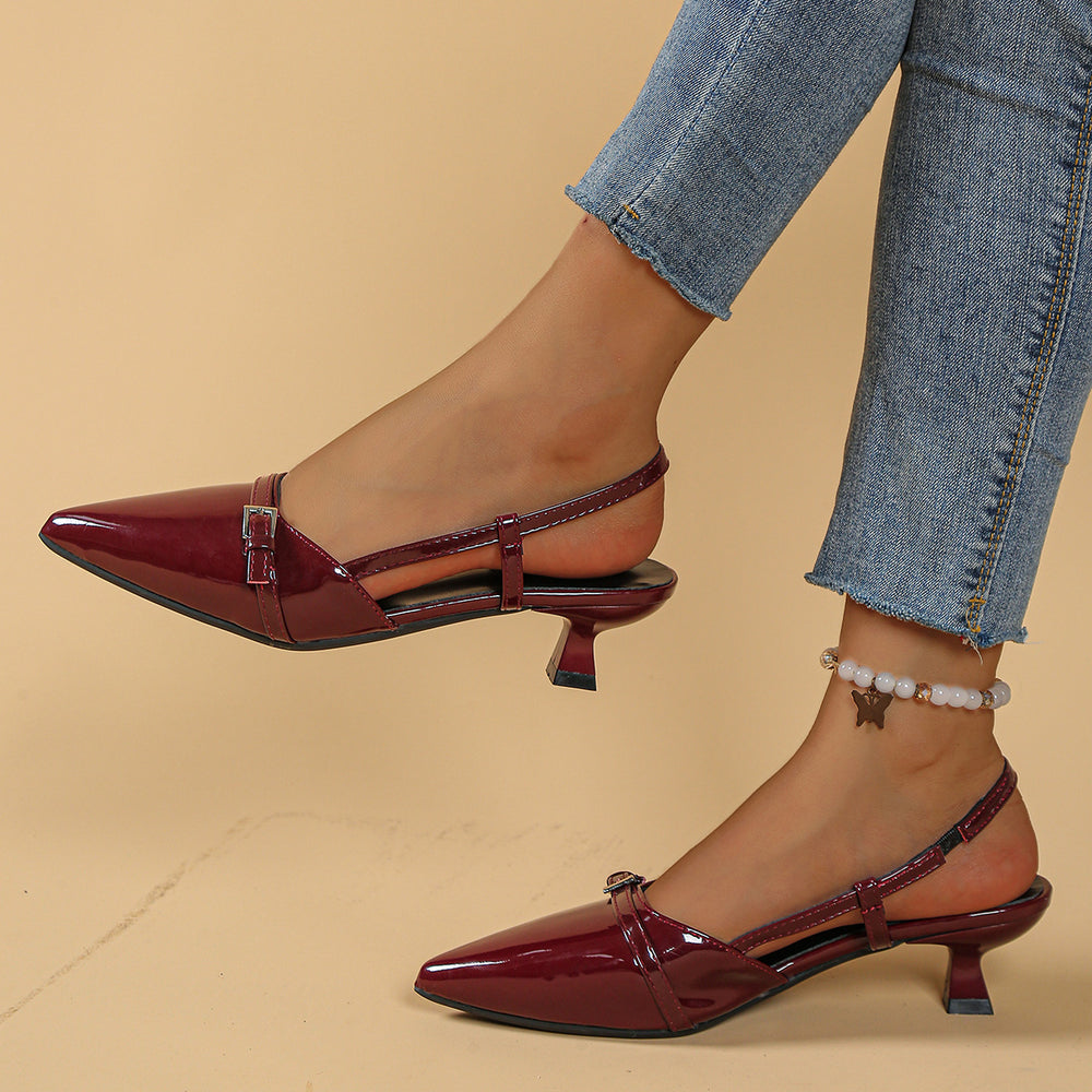 European and american pointed-toe low heel sandals, 2026 summer new arrivals, buckled leather sexy stiletto heels, plus size cross-border closed-toe sandals for women