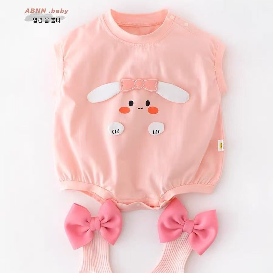 Summer baby clothes for girls, lightweight cute bunny short-sleeve romper, newborn bodysuit, outing outfit