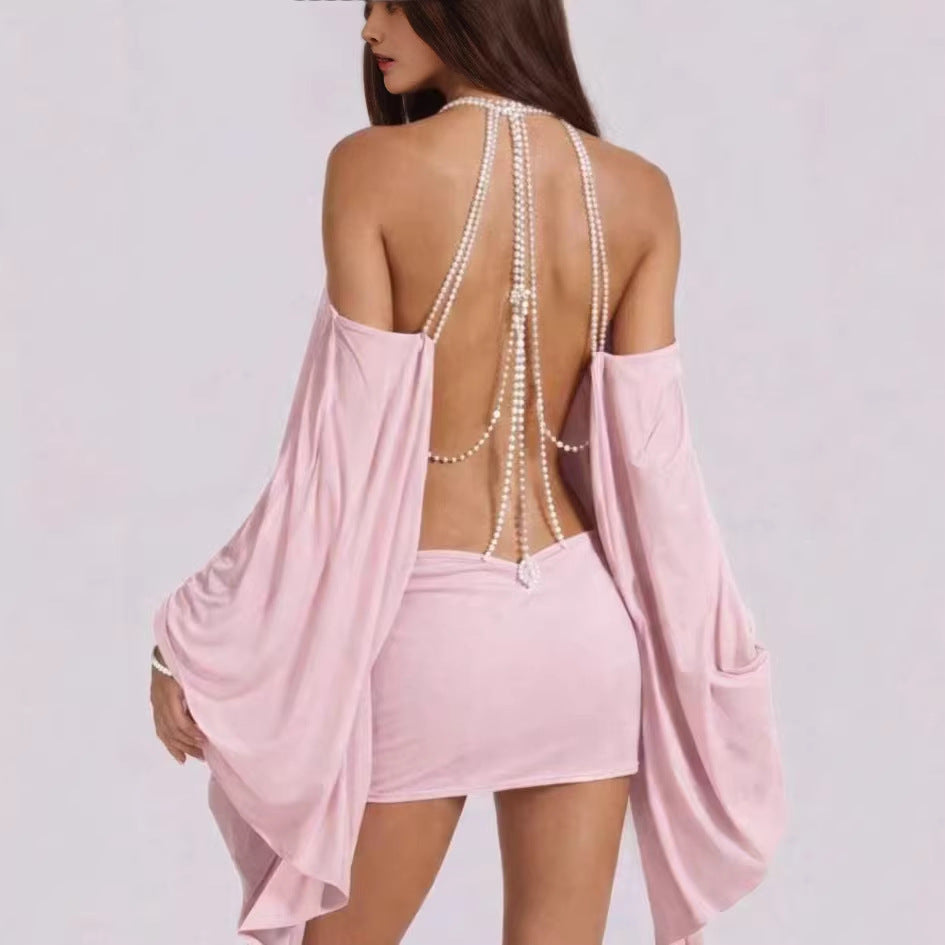 european and american hot girl style women's sexy dress - high-quality halter neck, high-end nightclub backless mini skirt