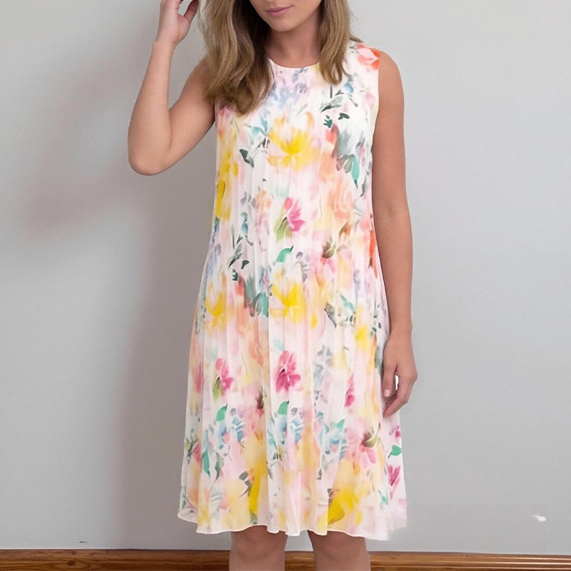 cross-border european and american women's clothing: new summer fashion casual floral sleeveless loose-fit dress