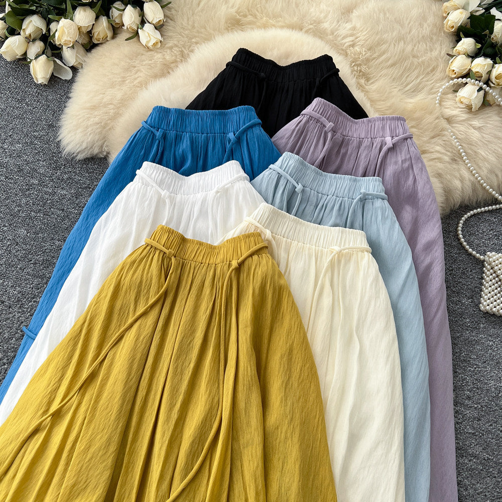K-style high waist lazy style pleated a-line skirt for women spring and summer large swingeasiest for matchelegant gentle long skirt