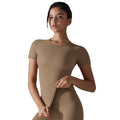 New solid color double-sided brushed high-stretch tight-fitting breathable yoga top - short sleeve activewear running fitness yoga t-shirt
