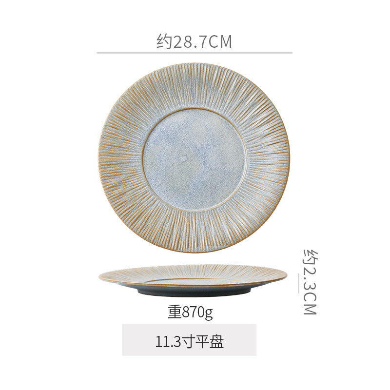 Retro kiln line pattern high-looking tableware restaurant hotel stylish display dessert plate steak plate for home dish plate