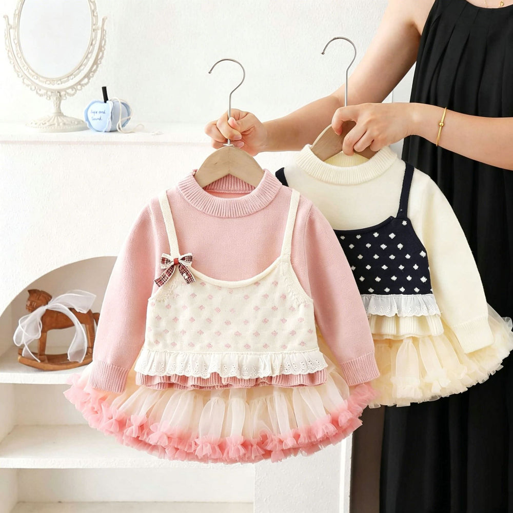 Girls' sweater set - new autumn/winter  collection - baby outfit - cartoon knit top & tutu skirt two-piece set