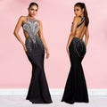 C7122 cross-border   fashionable women's bodycon mermaid rhinestone backless dress