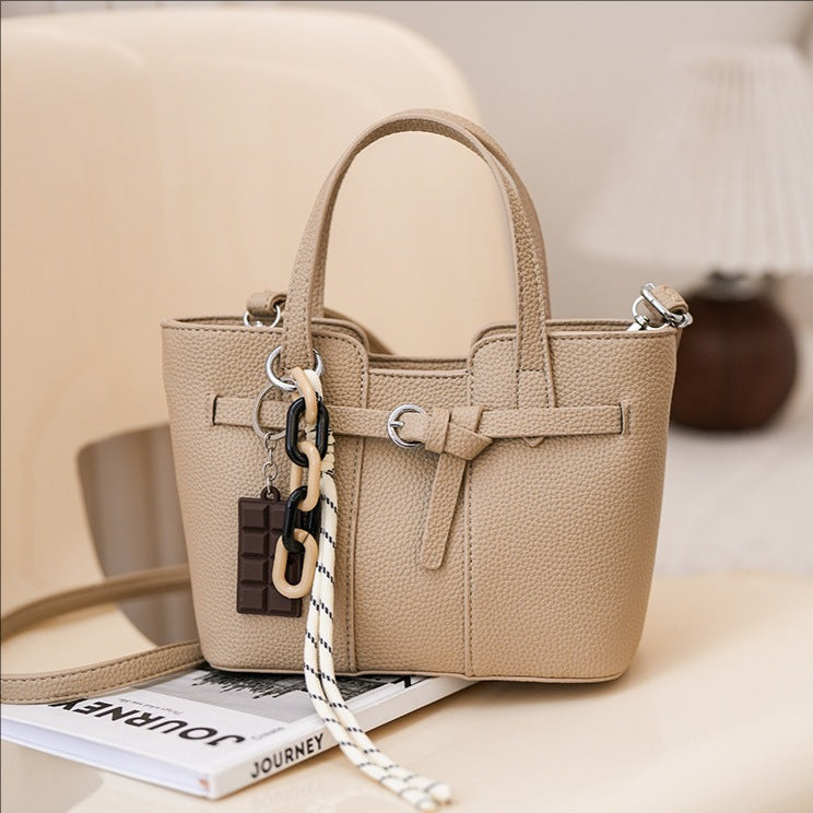 Cross-border retro lychee pattern portable bucket bag women's bag temperament commuter tote bag fashionable versatile shoulder messenger bag