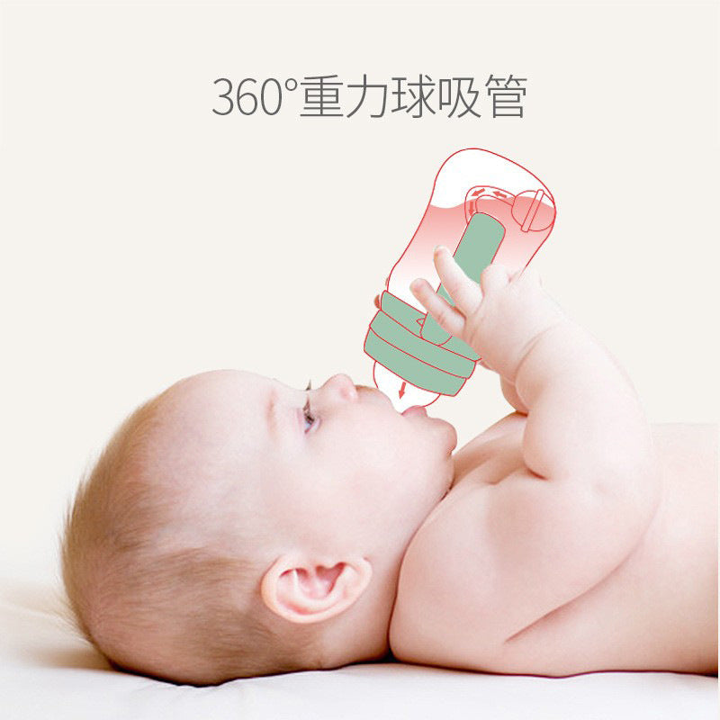Baohui babibele anti-colic baby bottle, wide-neck plastic feeding bottle with handle and straw