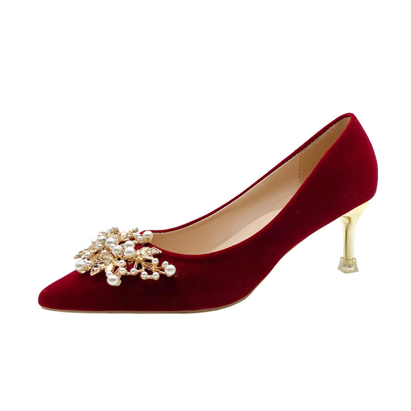 Autum wedding shoes for women with thick heels 2023 new arrival bride chinoiserie red fleece-lined xiuhe wedding dress two-wear high heels not tiring feet