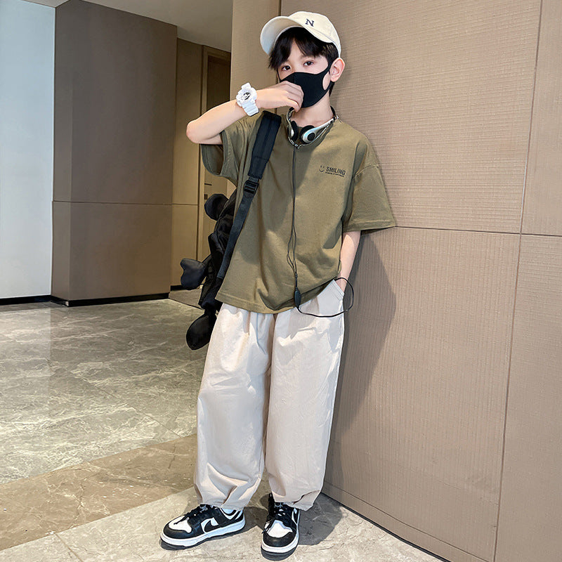 Boys' summer outfit set  new style kids short sleeve mosquito pants casual two-piece set mid-to-large children's clothing boys' clothes
