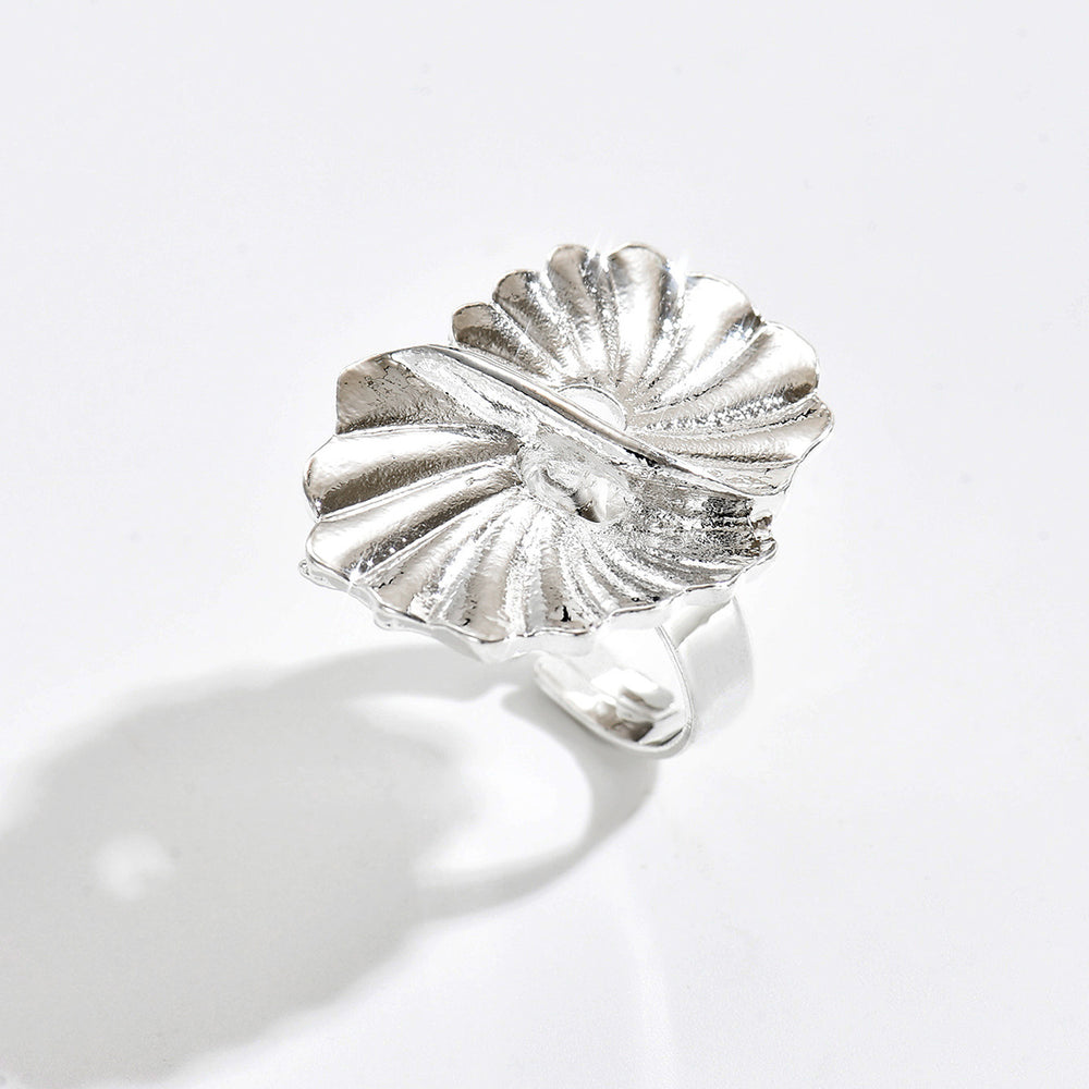 Wholesale hollow flower rings - european and american niche design, irregular spiral faux pearl open finger rings, women's jewelry