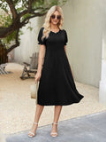 spring/summer cross-border fashion: european & american  style - flowy, casual, bubble short sleeve flared hem dress