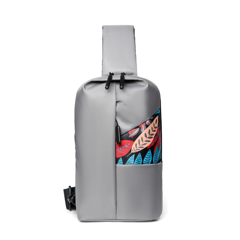 Customized,  fashion printed men's breast bag, anti-splashing nylon cloth shoulder bag, casual charging messenger bag wholesale