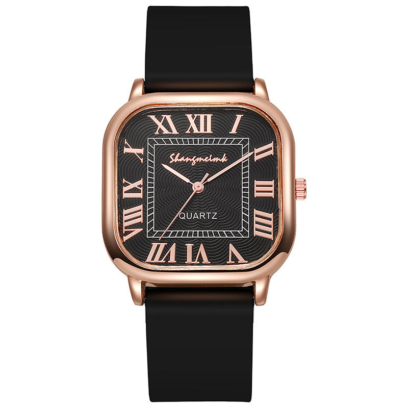New fashion square women's watch with leather strap, roman numerals, vintage style quartz movement, versatile ladies' watch - wholesale
