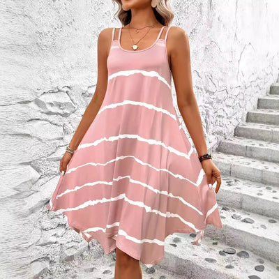 In-stock - 73005#  cross-border women's fashion european & american ins sweet striped vacation sexy cami dress