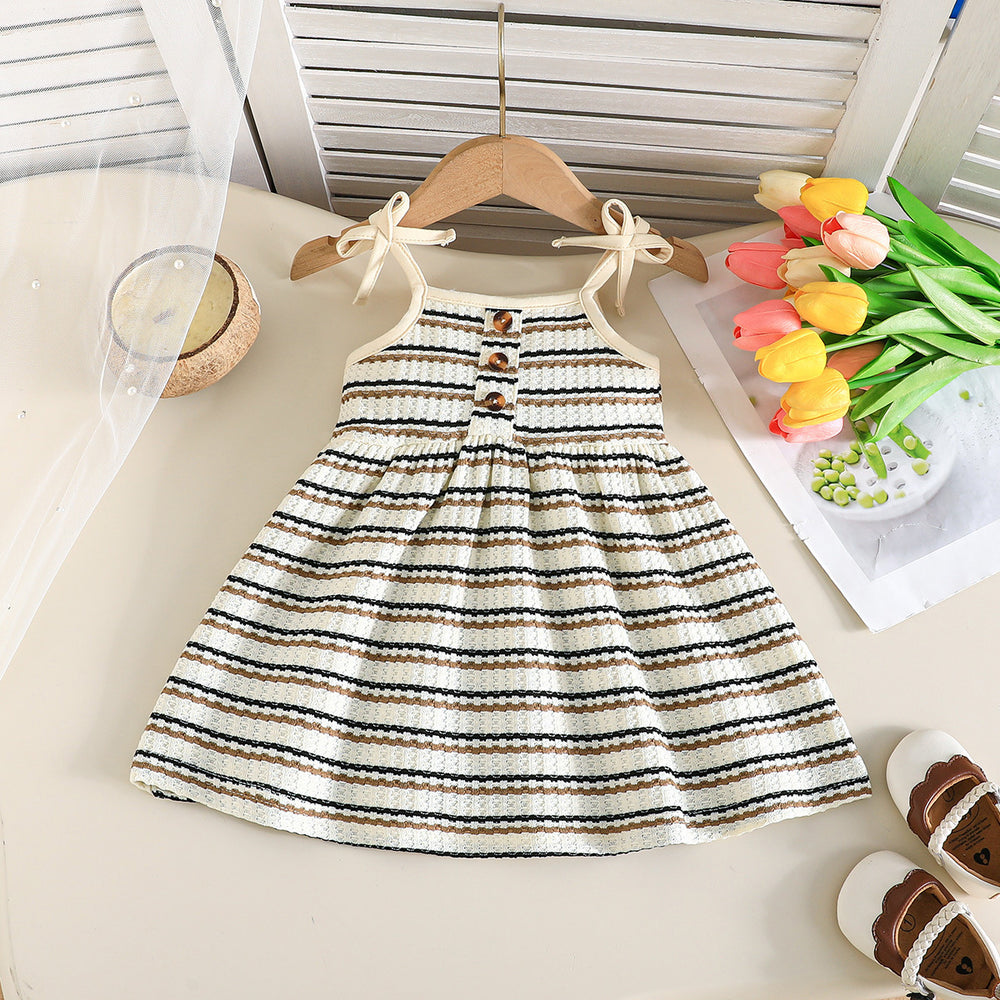 new arrival: mori girl style fresh girls' sundress - textured striped cami dress