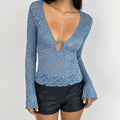 European and american export women's clothing  new fashion low-cut long sleeve t-shirt sexy lace see-through versatile top wholesale
