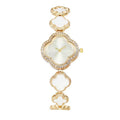 Women's quartz watch with emerald and clover charm bracelet - luxury vintage fashion timepiece