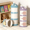Portable formula dispenser - multi-layer, side-opening food storage container for baby formula - portable, airtight, and detachable storage canisters