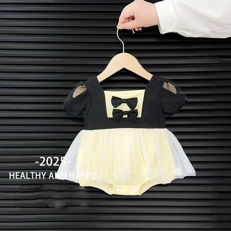 Summer baby girl romper, infant bodysuit, full-month/100-day celebration outfit, princess-style romper dress, trendy summer onesie