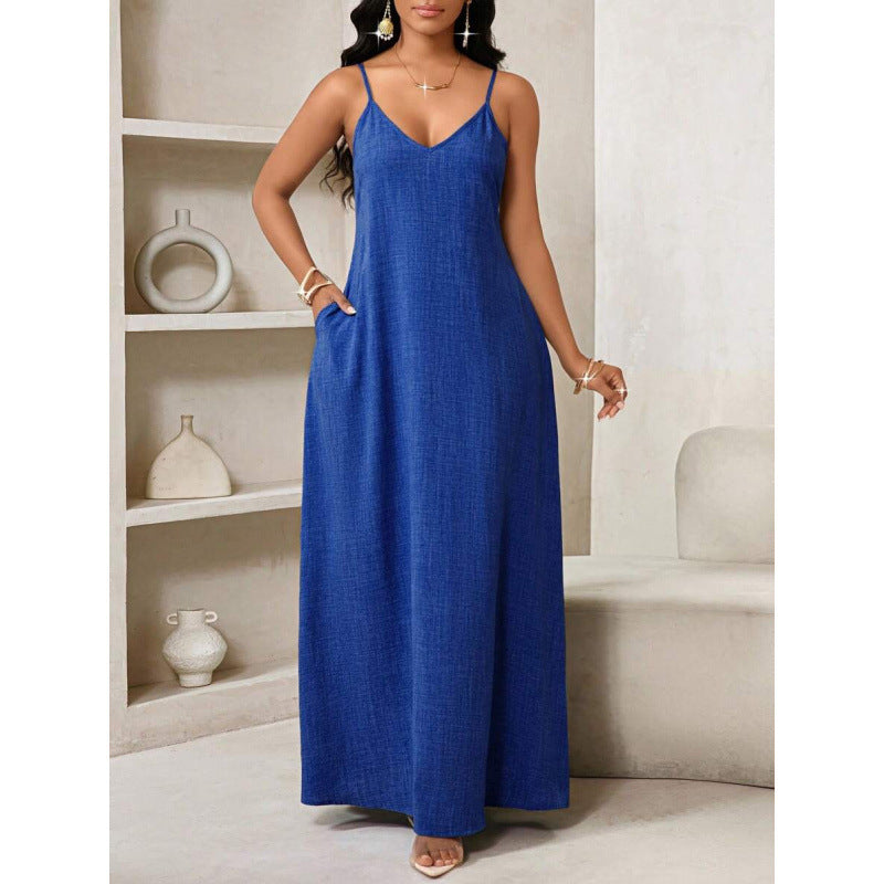 Amazon european and american bohemian style backless loose dress women's  summer new simple skirt