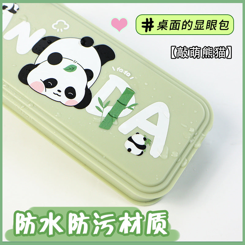 Chinese wind panda pencil bag ins wind niche stationery box cartoon waterproof pencil case primary school students Internet celebrity stationery bag