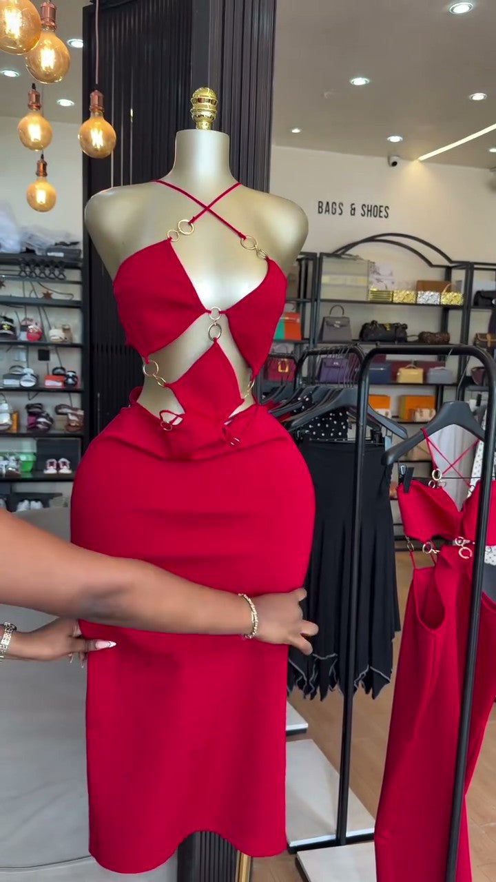 European and american cross-border women's fashion:  summer new arrivals - sexy and elegant ring-embellished, slim-fit, backless cami dress