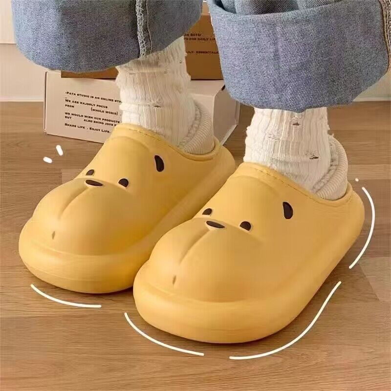Couple's winter slippers: non-slip, plush-lined, extra thick, warm, closed-toe, heel-covering, thick-soled, cute cotton slippers for autumn and winter
