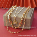 Faux pearl long drawstring necklace floral necklace 3-in-1 unique pearl necklace simple choker school gift